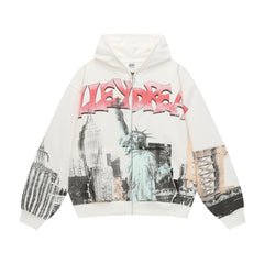 Vale Forever Off‑White NYC Graphic Oversized Zip‑Up Hoodie