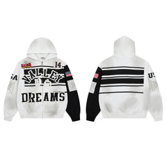 Vale Forever Varsity Patch Retro Zip‑Up Hoodie