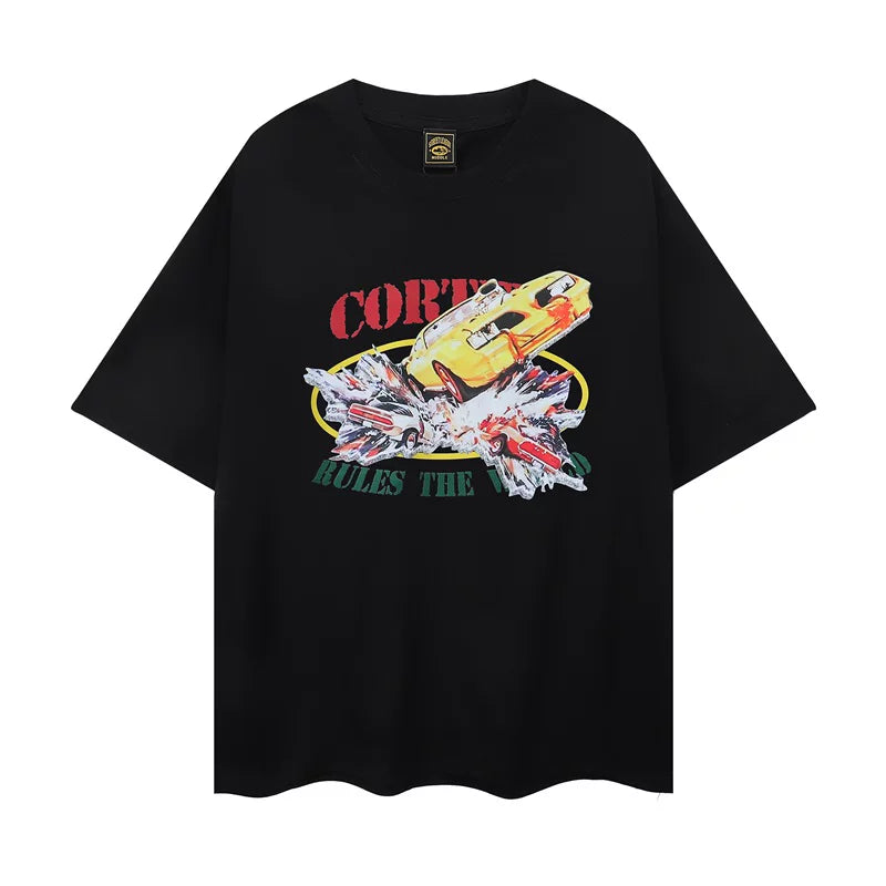 Corteiz Summer New Devil's Island Fun Letter Printed Trendy Brand Men's and Women's Loose Casual Round Neck Short sleeved T-shirt (27)