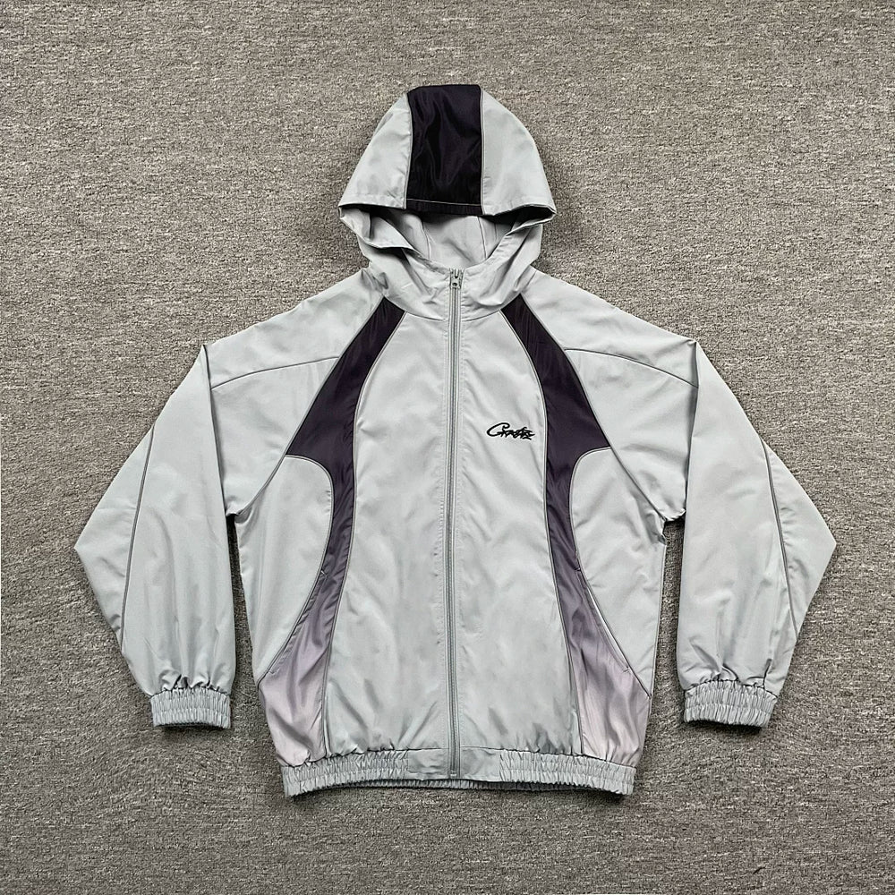 Corteiz Devil's Island patchwork embroidery reflective high street loose men's and women's cardigans hooded windbreakers for spring and autumn