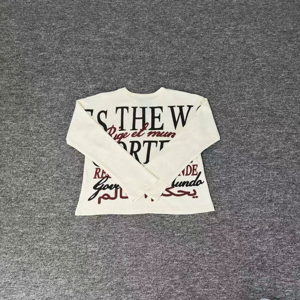 Corteiz Devil's Island American Street Letter Printed Waffle Bottom Shirt Autumn/Winter Men's and Women's Loose Long Sleeve T-shirt