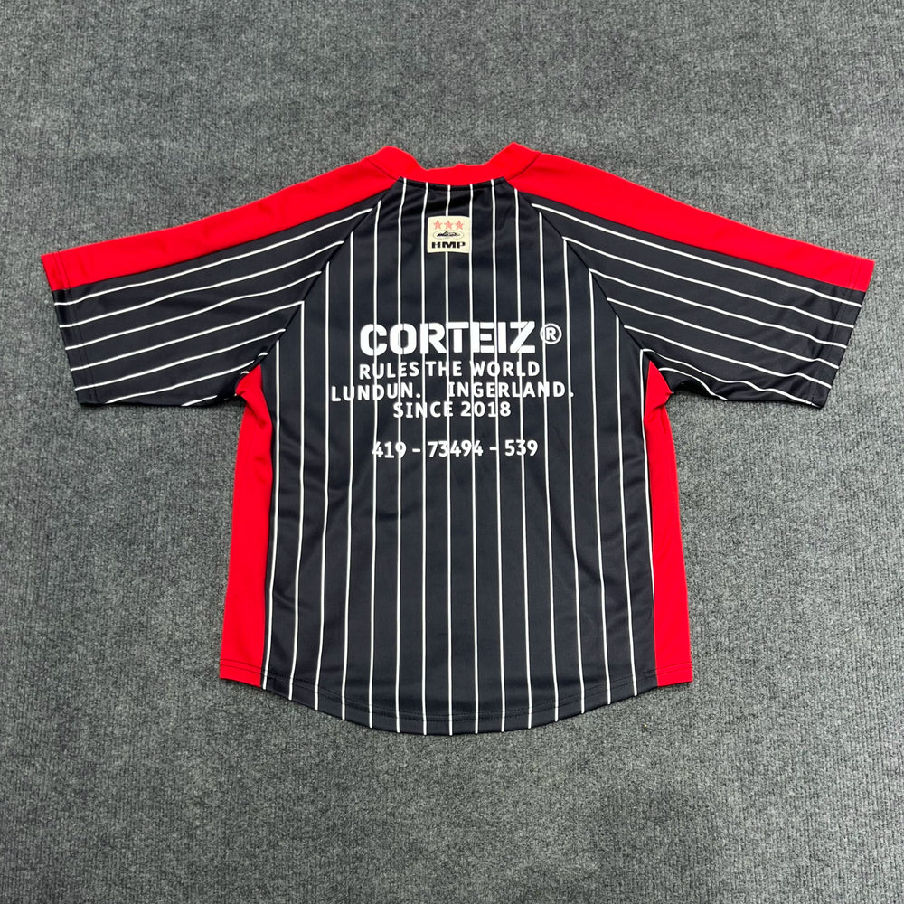 Corteiz trendy Devil's Island new striped patchwork embroidered print loose jersey men's and women's casual short sleeved T-shirt