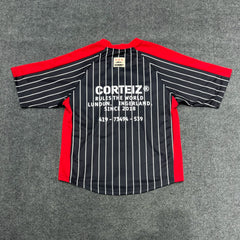 Corteiz trendy Devil's Island new striped patchwork embroidered print loose jersey men's and women's casual short sleeved T-shirt