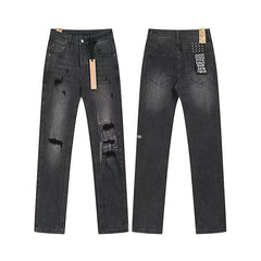 Ksubi Stitch‑Graphic Distressed Charcoal Straight Jeans