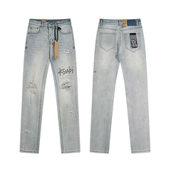 Ksubi Light Wash Graffiti Logo Distressed Straight Jeans