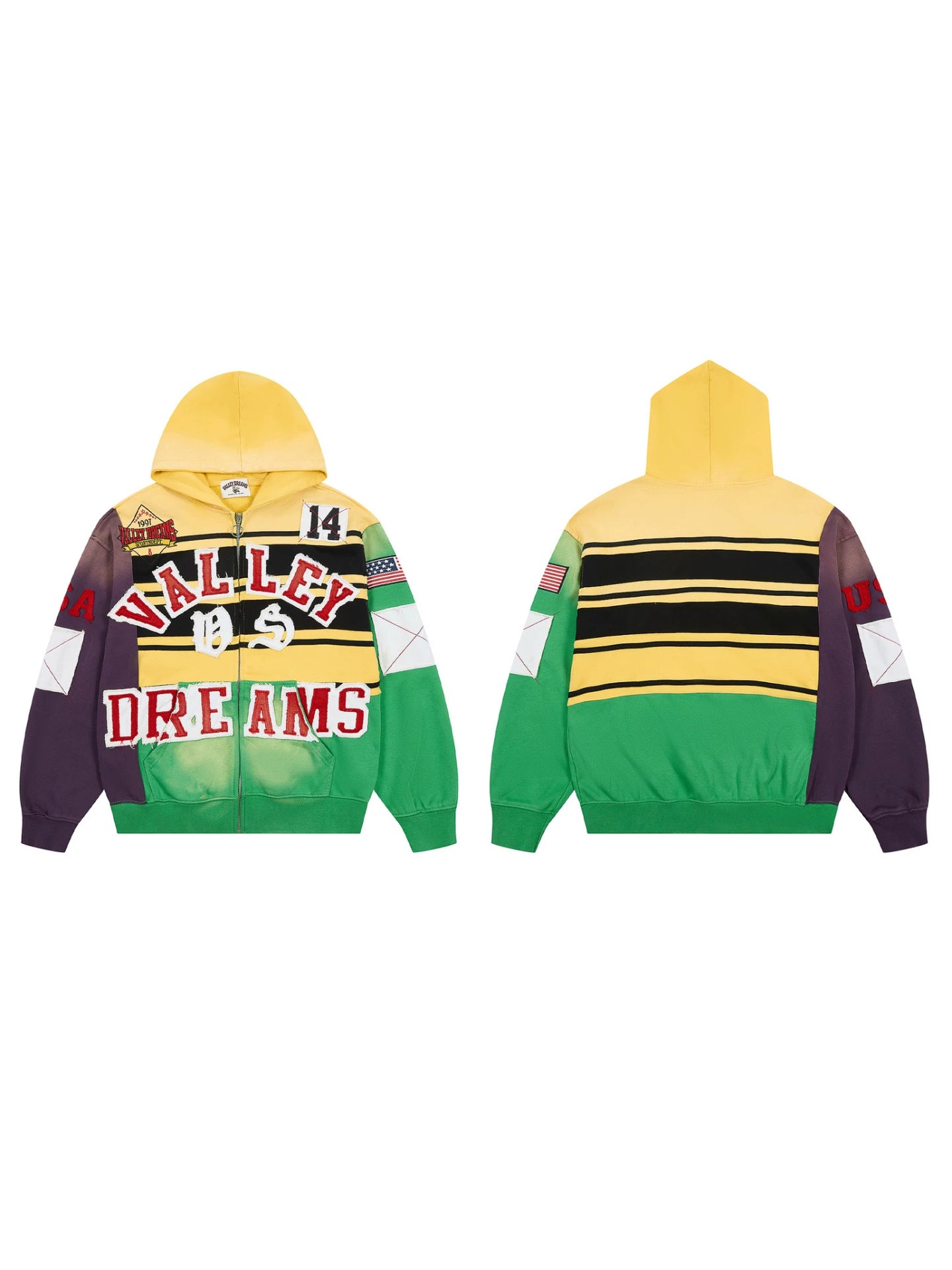 Vale Multi‑Color Patchwork Zip‑Up Racing Hoodie