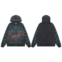 Vale Forever Spider Web Vintage Zip‑Up Hoodie
