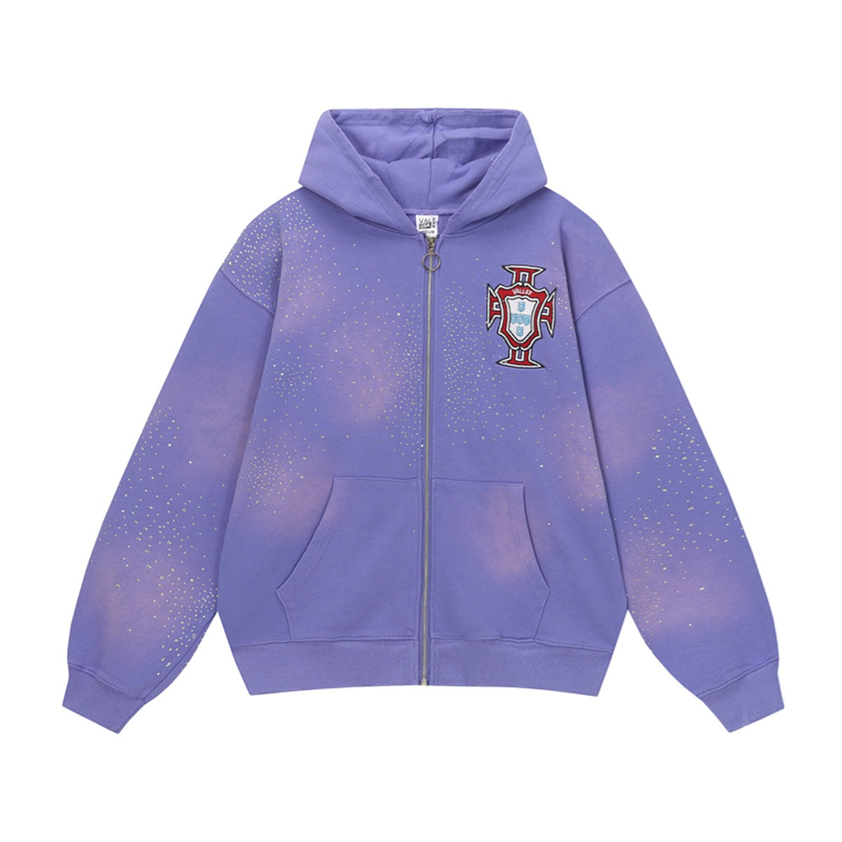 Vale Forever Purple Rhinestone Oversized Zip‑Up Hoodie