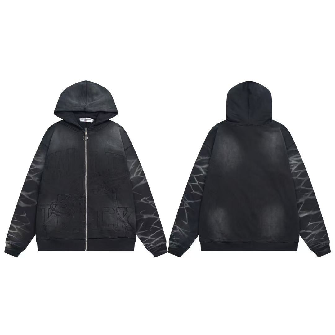 Vale Forever Grunge Lightning Vintage Zip‑Up Hoodie