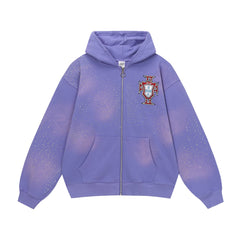 Vale Forever Purple Rhinestone Oversized Zip‑Up Hoodie