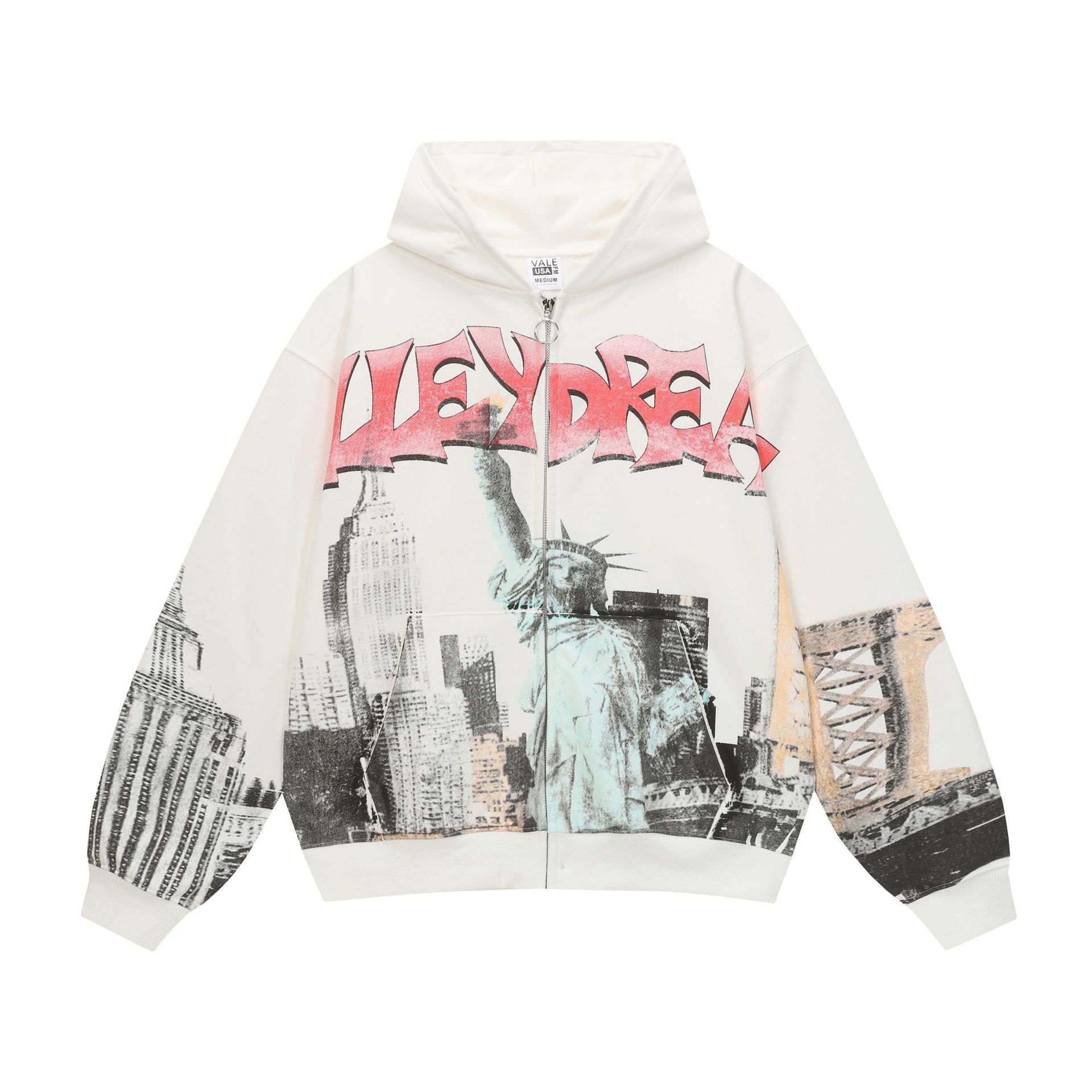 Vale Forever Off‑White NYC Graphic Oversized Zip‑Up Hoodie