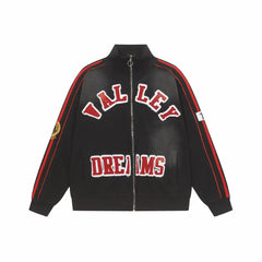 Vale Forever Varsity Chenille Patch Vintage Zip‑Up Jacket