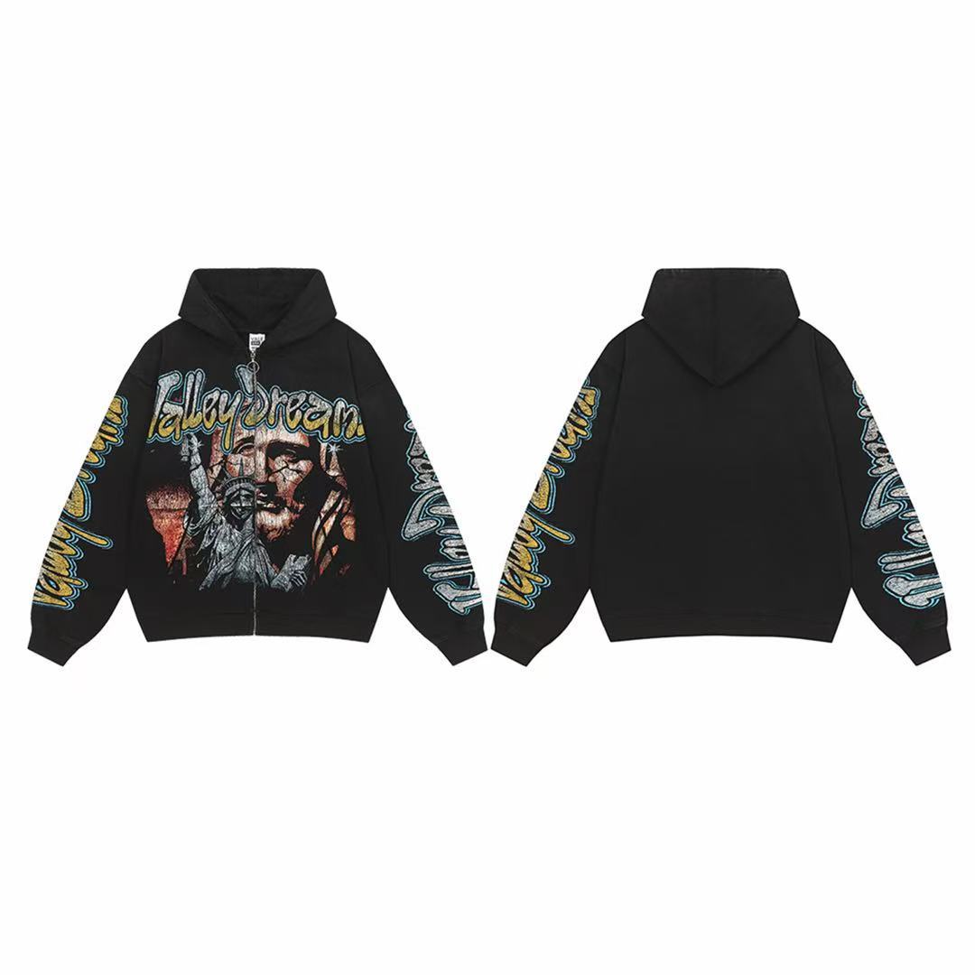 Vale Forever Black Graffiti Art Vintage Zip‑Up Hoodie
