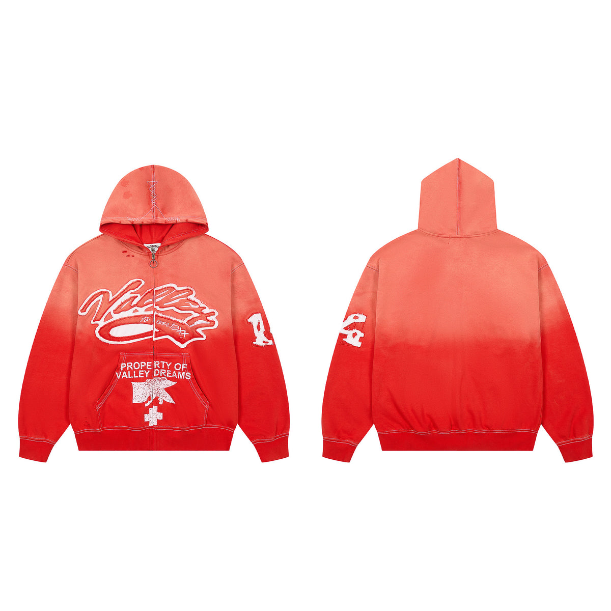 Vale Forever Red Gradient Graffiti Zip Hoodie