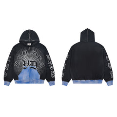 Vale Forever Black‑Blue Gothic Graphic Zip‑Up Hoodie