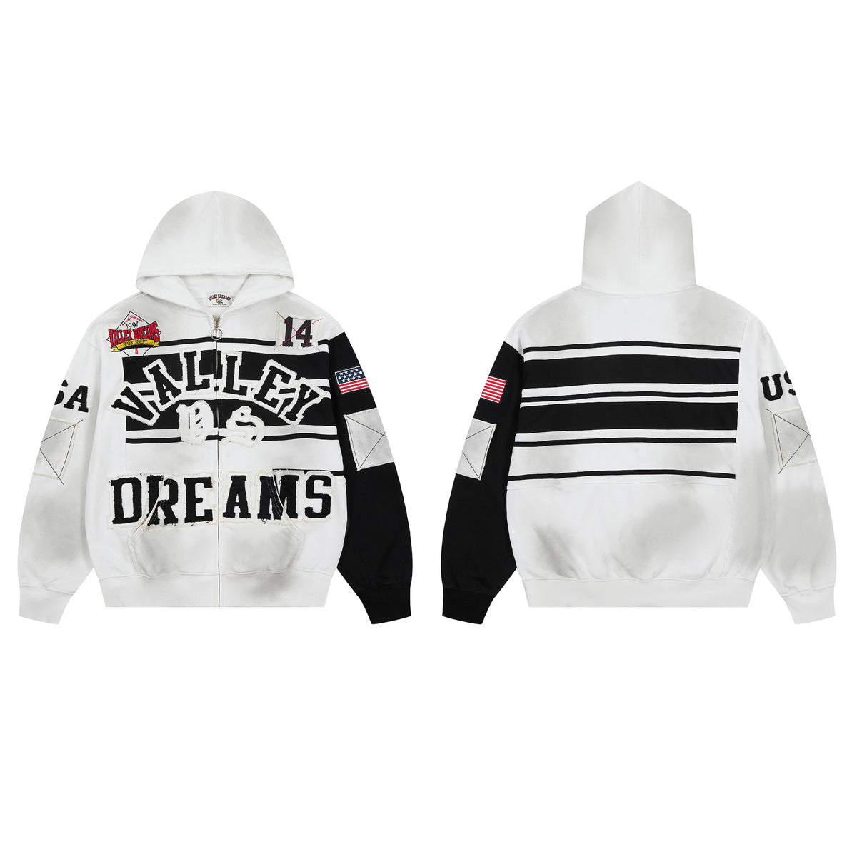 Vale Forever Varsity Patch Retro Zip‑Up Hoodie