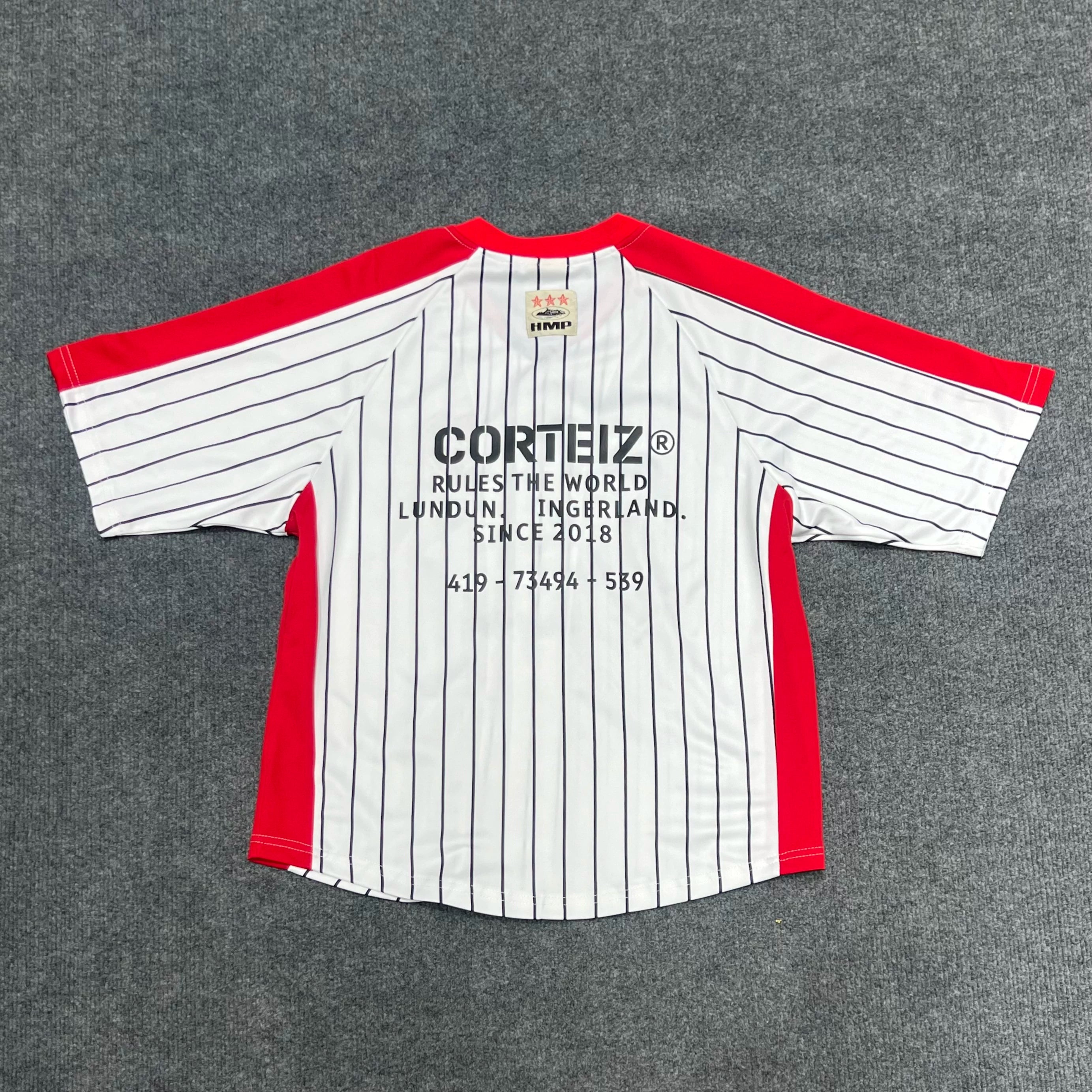 Corteiz trendy Devil's Island new striped patchwork embroidered print loose jersey men's and women's casual short sleeved T-shirt