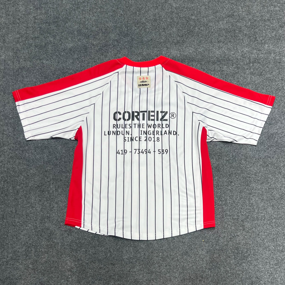Corteiz trendy Devil's Island new striped patchwork embroidered print loose jersey men's and women's casual short sleeved T-shirt