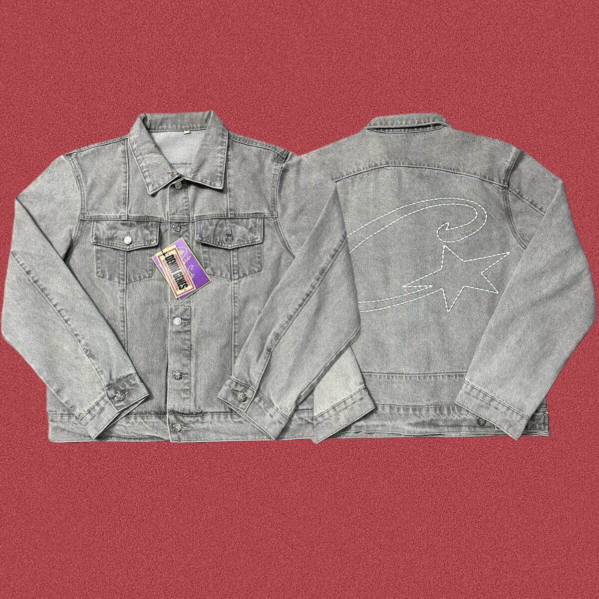 Correct version Corteiz Devil's Island American street retro high street hip-hop embroidered denim jacket set