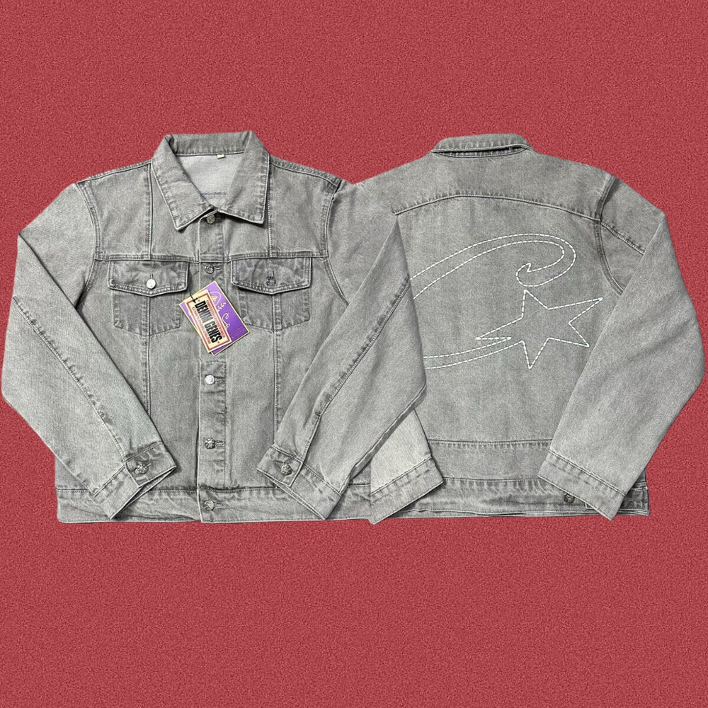 Correct version Corteiz Devil's Island American street retro high street hip-hop embroidered denim jacket set