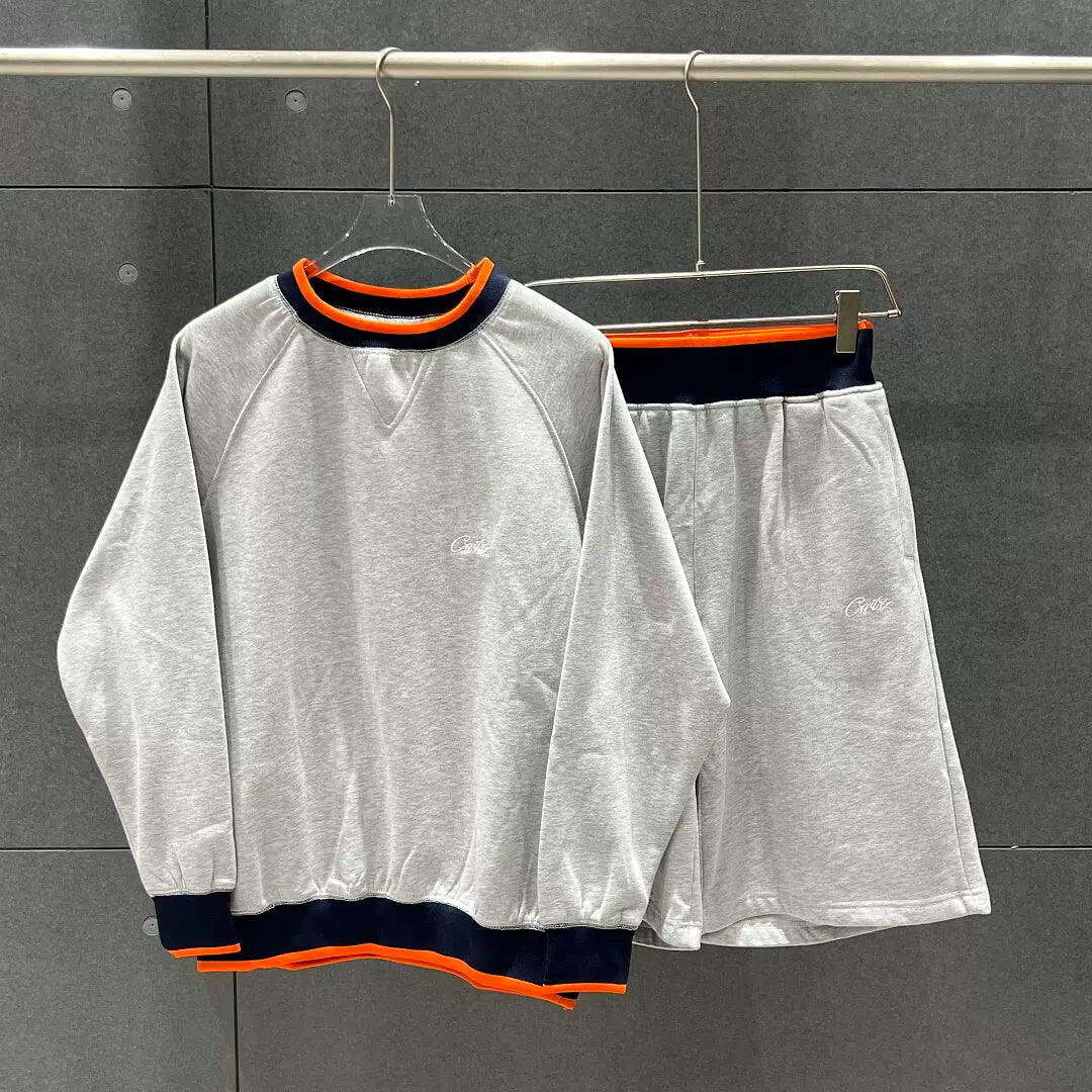 Corteiz Devil's Island Embroidery Letter Splicing Color Contrast and Velvet Round Neck Hoodie Casual Shorts Set ins