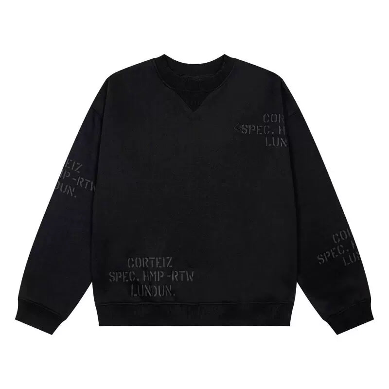 Corteiz Devil's Island Embroidered Letter Printed Velvet Round Neck Hoodie Men's and Women's Casual Pants Set ins