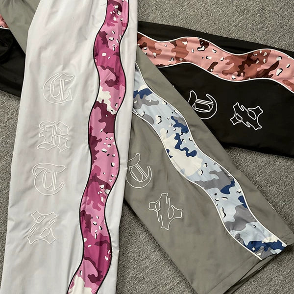 American Corteiz Devil's Island letter embroidery splicing high street loose men's and women's straight leg casual pants autumn and winter trend