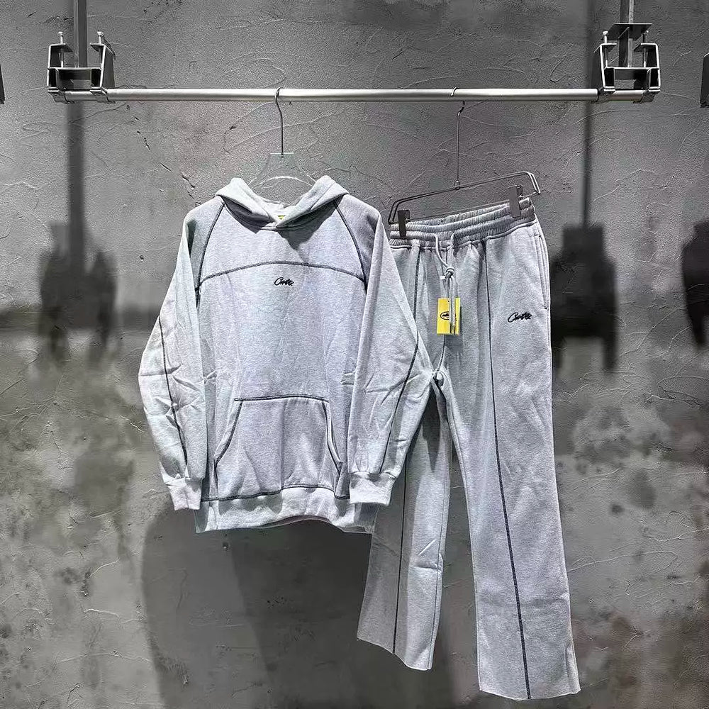 Corteiz tracksuit, trendy high street sports and leisure, embroidered and velvet hooded sweatshirt and pants set ins