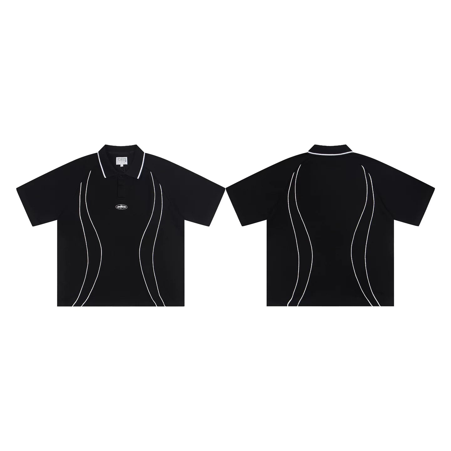 Trendy Corteiz Devil's Island Splicing Line Polo Shirt Short Sleeve T-shirt Loose Casual Sports Shorts Set