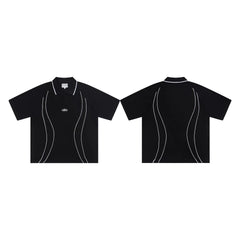 Trendy Corteiz Devil's Island Splicing Line Polo Shirt Short Sleeve T-shirt Loose Casual Sports Shorts Set