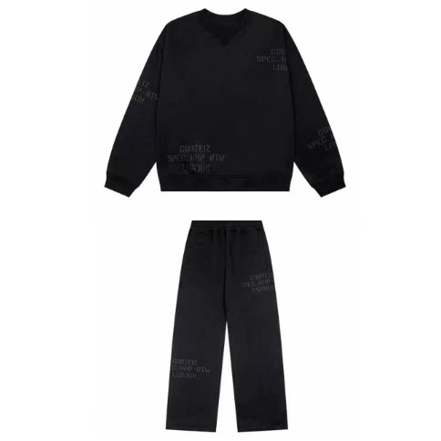 Corteiz Devil's Island Embroidered Letter Printed Velvet Round Neck Hoodie Men's and Women's Casual Pants Set ins