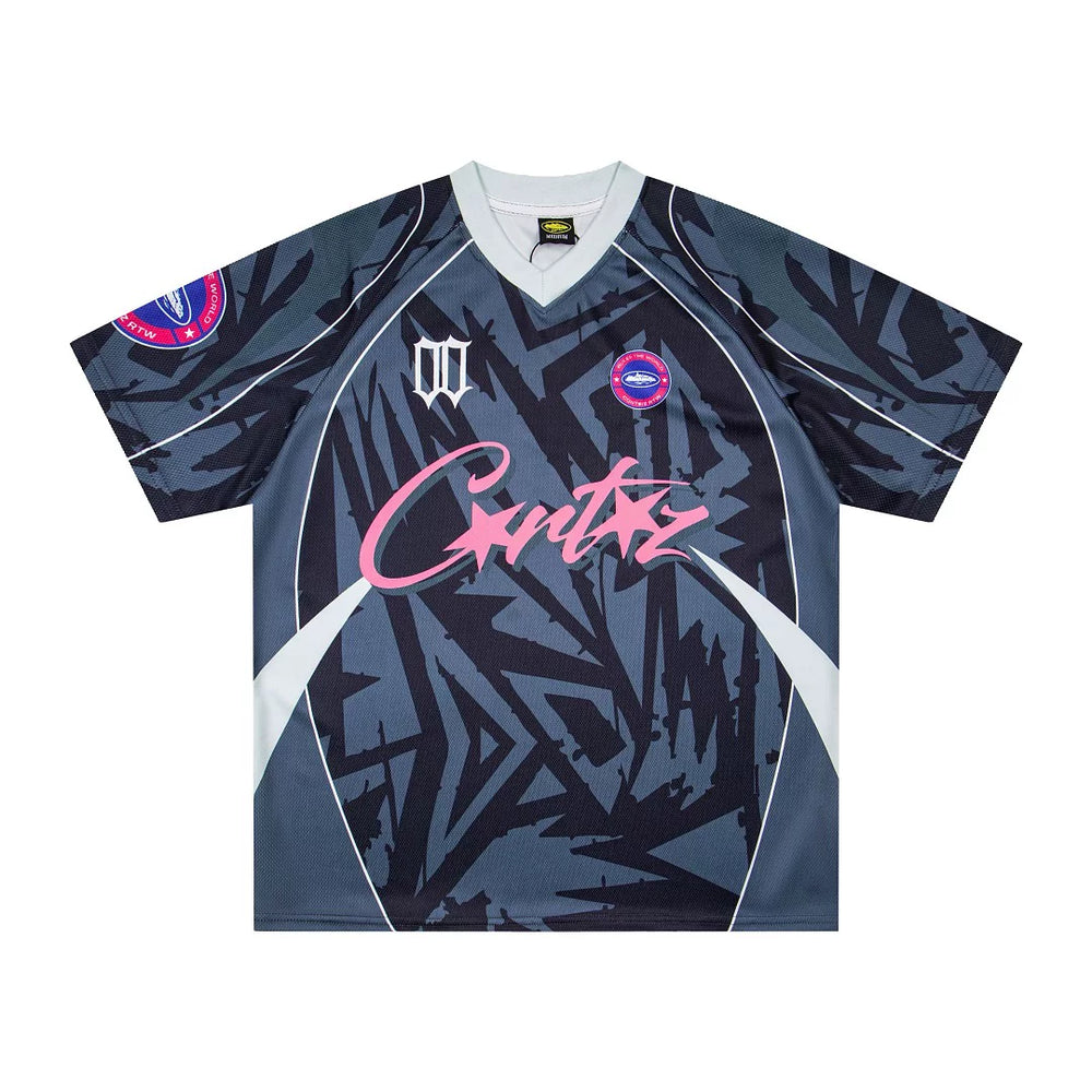 Corteiz American high street fashion brand summer sports and leisure quick drying jersey loose V-neck contrasting short sleeved T-shirt ins