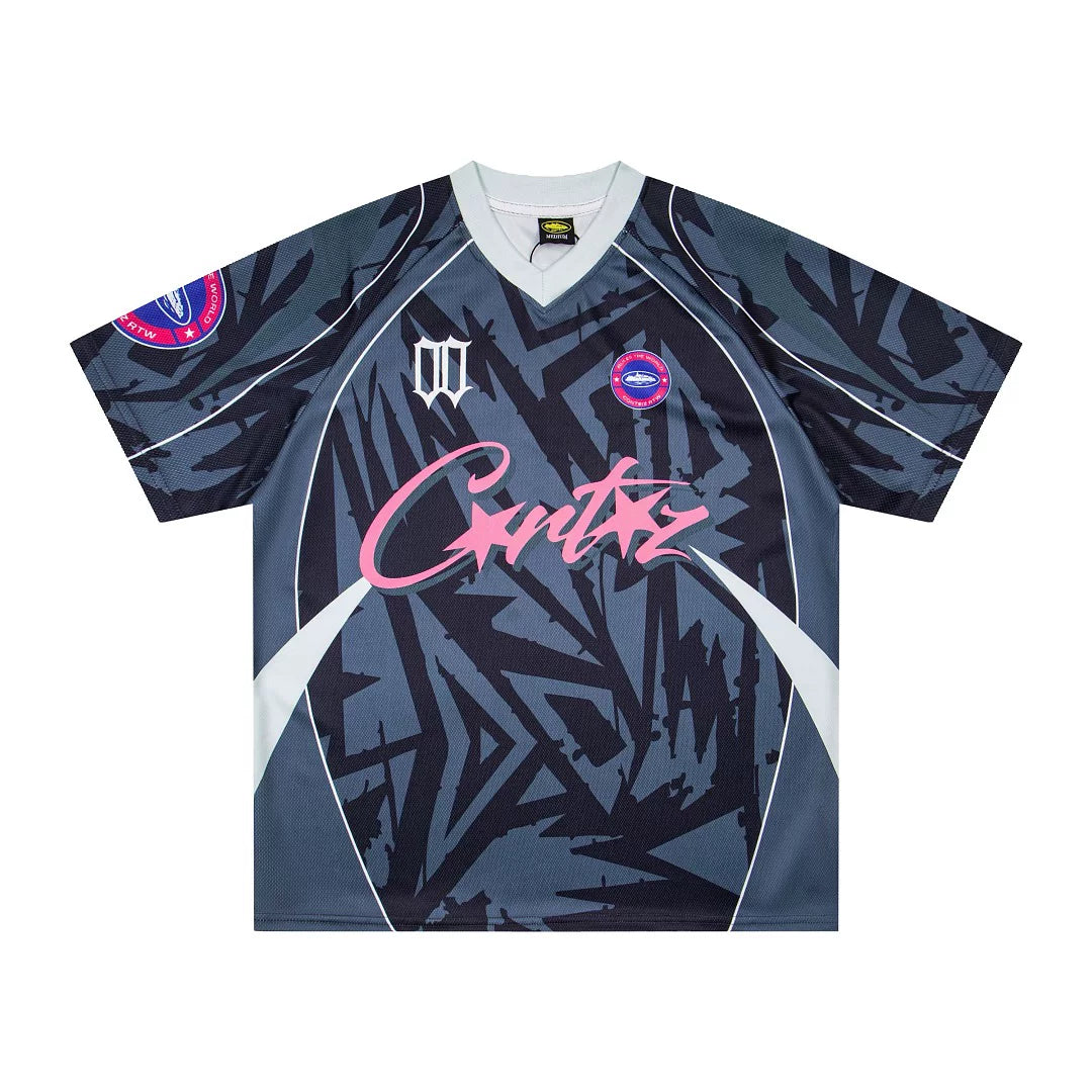 Corteiz American high street fashion brand summer sports and leisure quick drying jersey loose V-neck contrasting short sleeved T-shirt ins