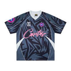 Corteiz American high street fashion brand summer sports and leisure quick drying jersey loose V-neck contrasting short sleeved T-shirt ins