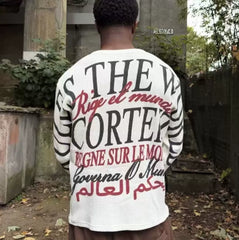Corteiz Devil's Island American Street Letter Printed Waffle Bottom Shirt Autumn/Winter Men's and Women's Loose Long Sleeve T-shirt