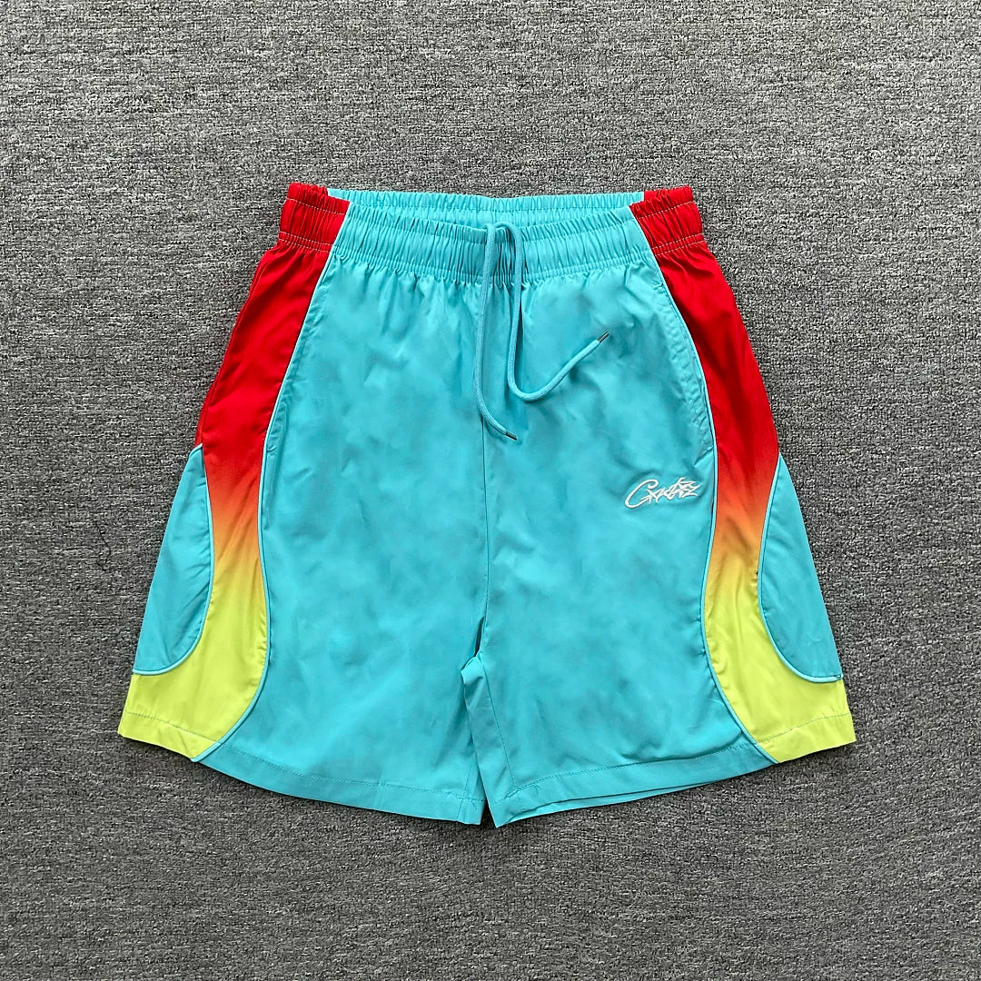 Corteiz trendy street style summer contrasting embroidery retro casual reflective strip design quick drying beach drawstring shorts