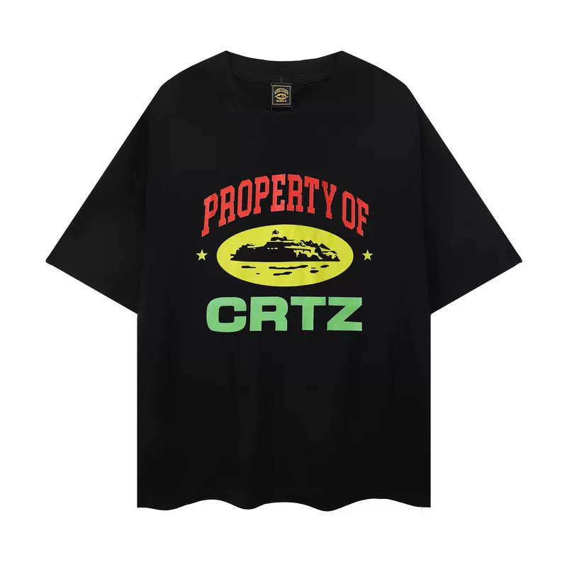 Corteiz Summer New Devil's Island Fun Letter Printed Trendy Brand Men's and Women's Loose Casual Round Neck Short sleeved T-shirt (18)