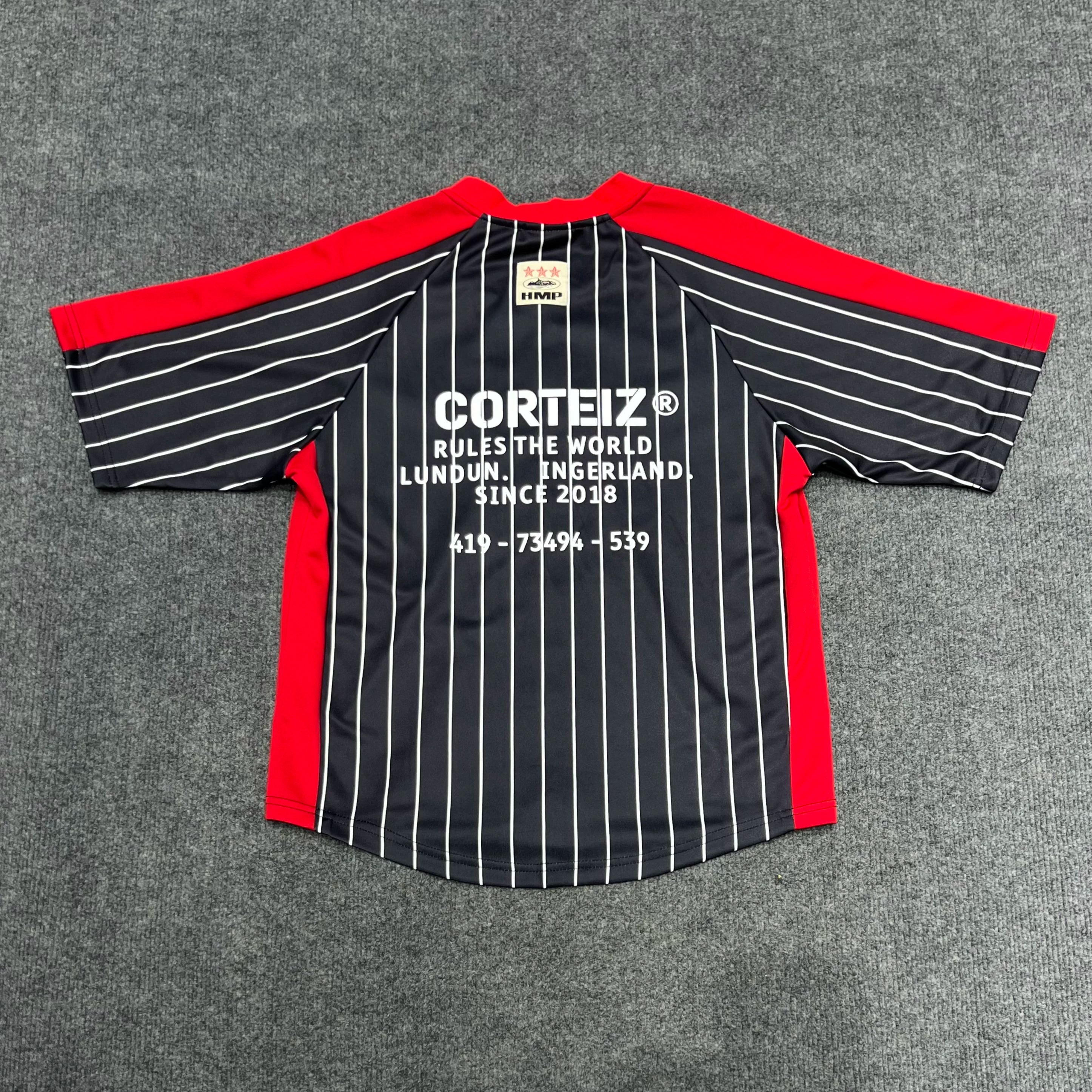 Corteiz trendy Devil's Island new striped patchwork embroidered print loose jersey men's and women's casual short sleeved T-shirt
