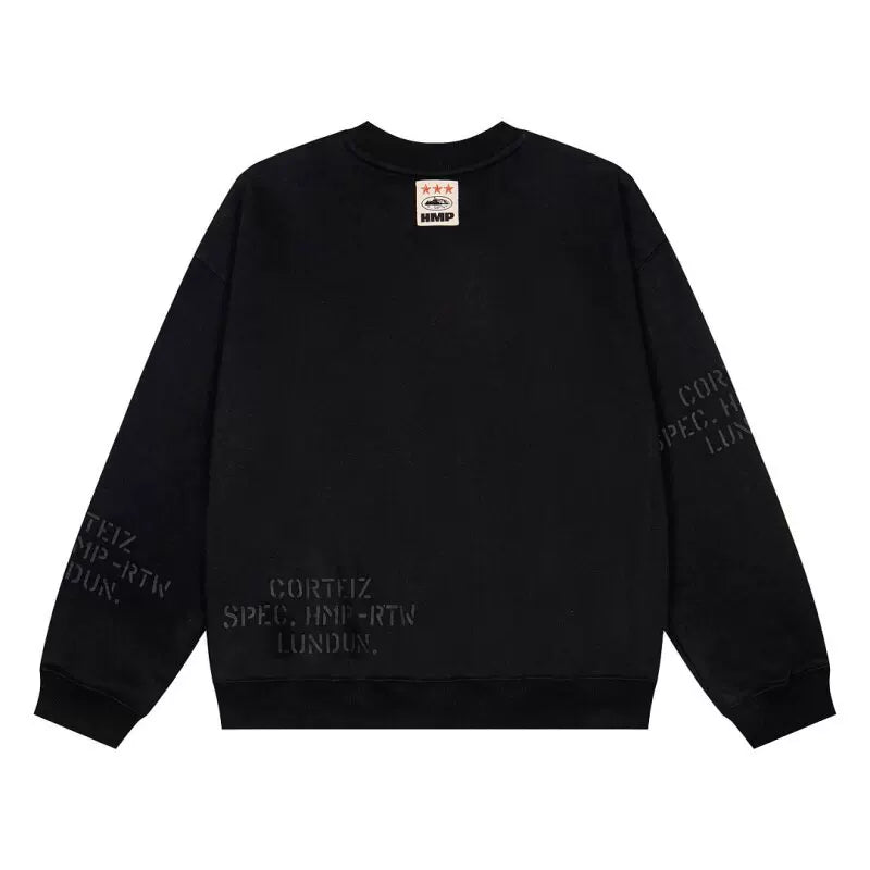 Corteiz Devil's Island Embroidered Letter Printed Velvet Round Neck Hoodie Men's and Women's Casual Pants Set ins