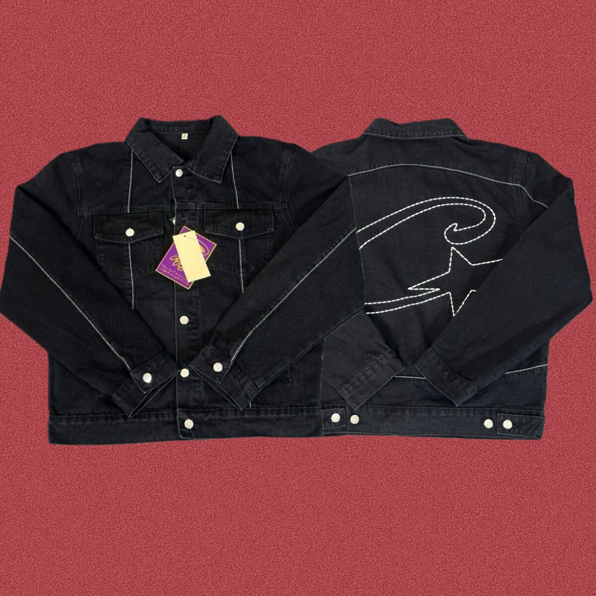 Correct version Corteiz Devil's Island American street retro high street hip-hop embroidered denim jacket set