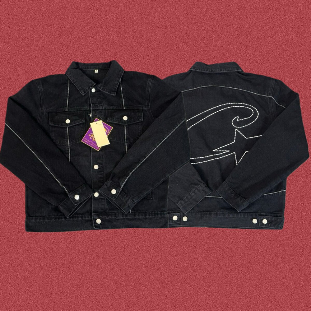 Correct version Corteiz Devil's Island American street retro high street hip-hop embroidered denim jacket set