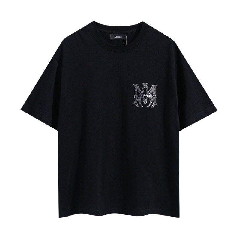 AMIRI Black Rhinestone Logo Oversized Casual Tee