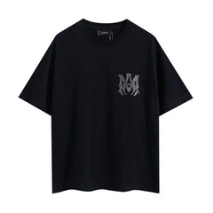 AMIRI Black Rhinestone Logo Oversized Casual Tee