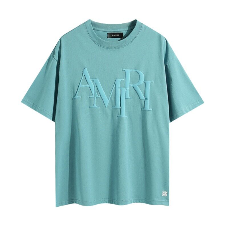 AMIRI Teal Textured Embossed Logo Oversized Casual Tee