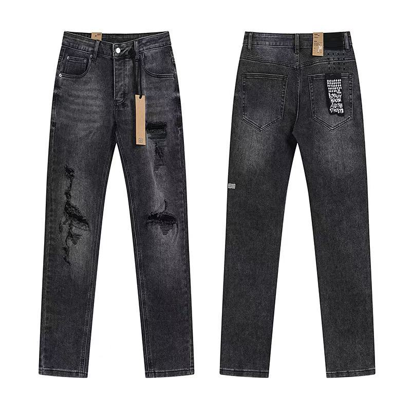 Ksubi Distressed Black‑Grey Straight Denim Jeans