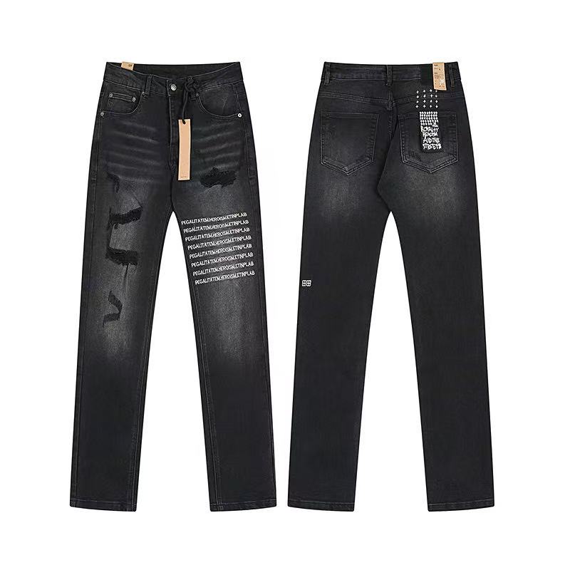 Ksubi Text Print Distressed Black Straight Denim Jeans