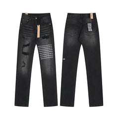 Ksubi Text Print Distressed Black Straight Denim Jeans