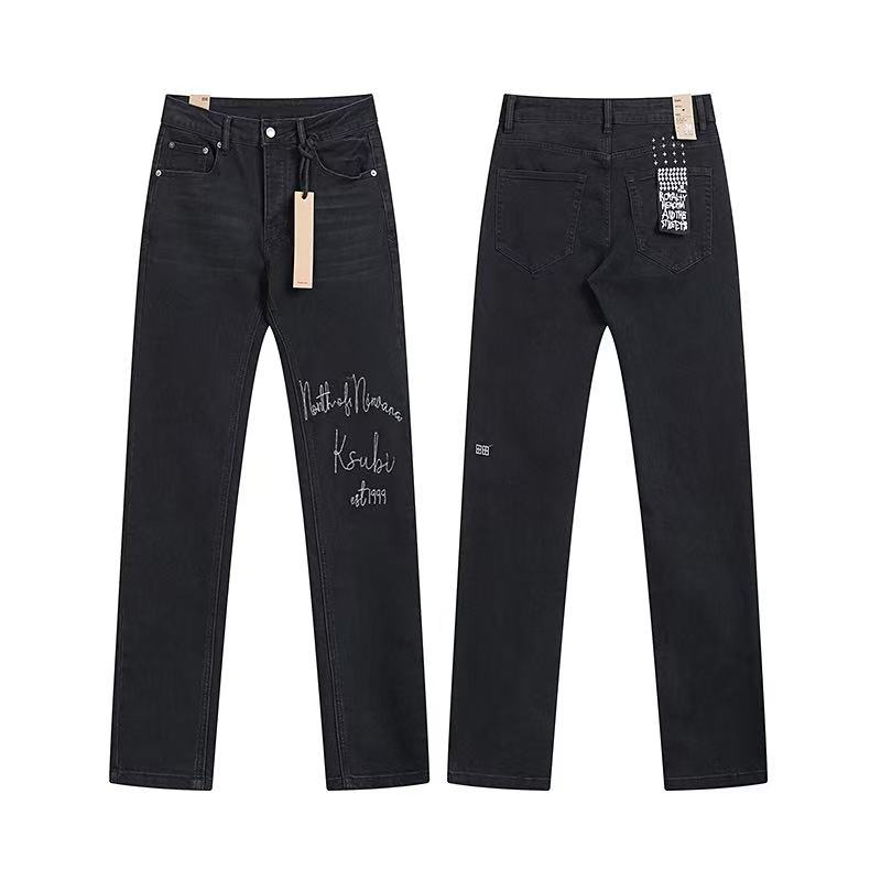 Ksubi Script Embroidered Black Straight Denim Jeans