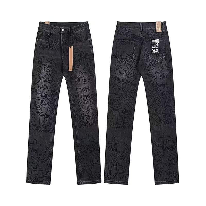 Ksubi Tonal Graffiti Print Black Straight Denim Jeans