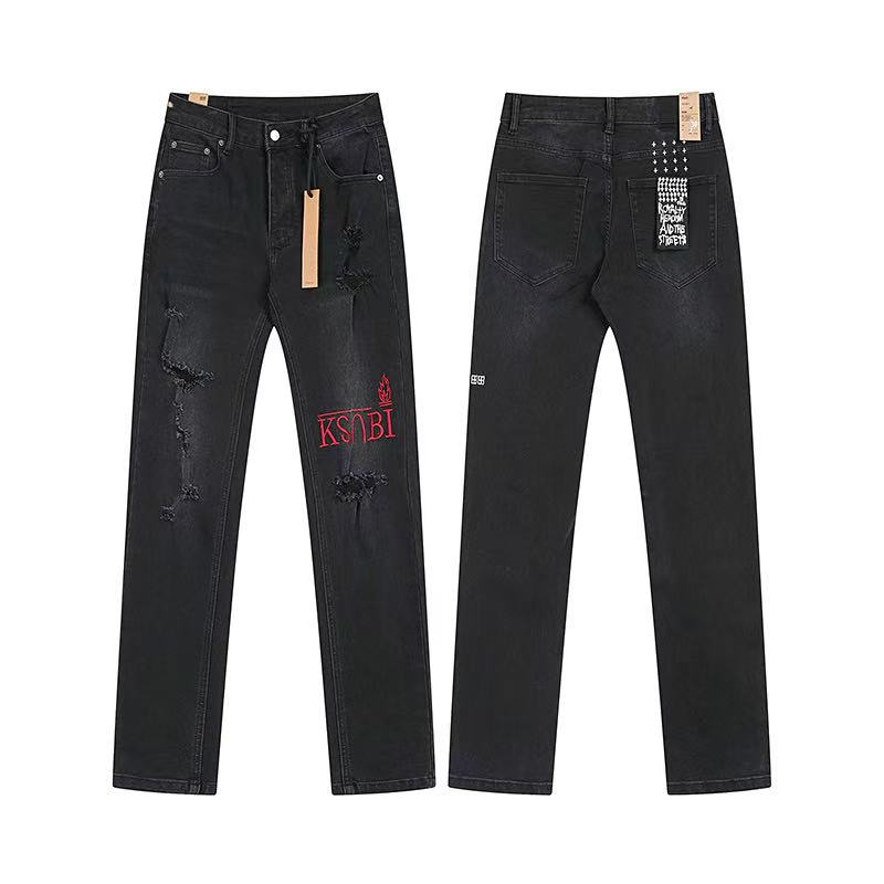 Ksubi Red Logo Distressed Black Straight Denim Jeans